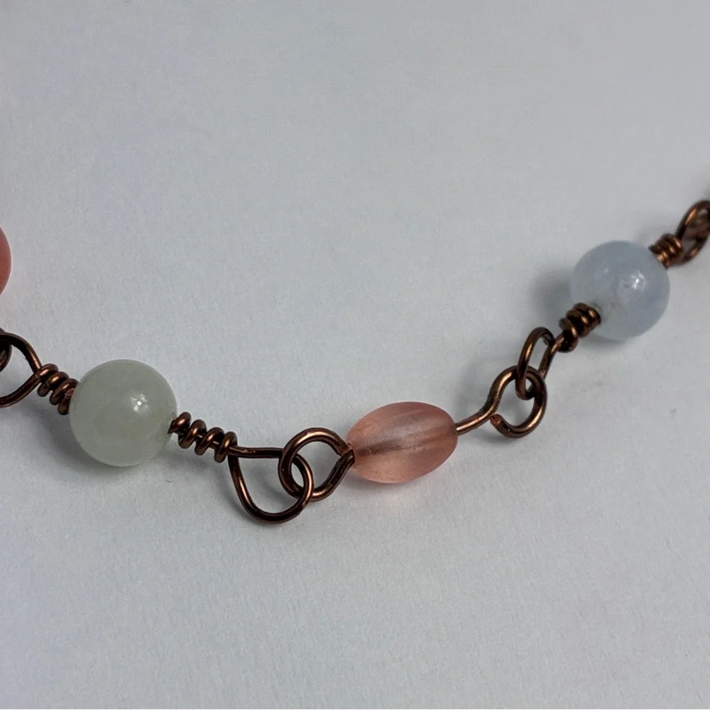 Handmade Morganite Bead Bracelet Pastel Multicolor Glass Semi Precious Stones